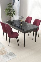 Hanah Home Juego de Mesa y Sillas de Comedor de 5 Piezas, Mármol Negro y Burdeos